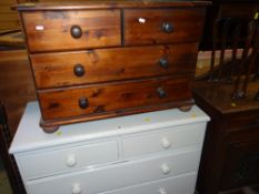 PAINTED VICTORIAN CHEST, three long, two short drawers, together with a nest of three reproduction