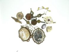 PARCEL OF ANTIQUE JEWELLERY including cameo brooch, gold pendants, floral gold brooch ETC