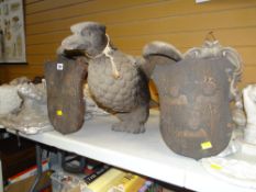 VICTORIAN CARVED WOODEN LECTERN EAGLE, 80 x 50cms, together with a pair of Victorian cherubic