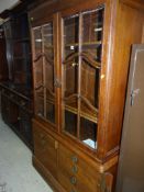 VINTAGE OAK CUTLERY & SILVER CABINET with fitted drawers and glazed upper section