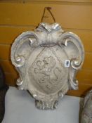 VICTORIAN PLASTER MAQUETTE OF A HERALDIC SHIELD with standing lion to a Provenance:PLEASE SEE FULL