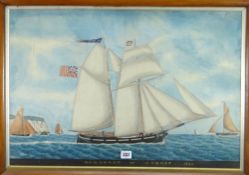 19TH CENTURY WELSH MARITIME SCHOOL watercolour - portrait of a two mast sailing ship off Penarth