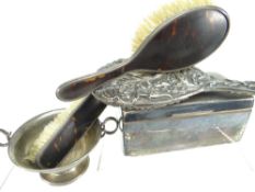 PARCEL OF MIXED SILVER including rectangular silver lined cigarette box, twin-handled silver