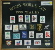 1999 RUGBY UNION WORLD CUP FRAMED DISPLAY OF UNION CRESTS for each of the twenty-two competing teams