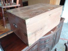 GOOD STRIPPED PINE BRASS BOUND TRUNK with carry handles