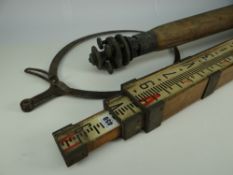 VINTAGE EXTENDING ENGINEER'S MEASURING STAFF together with a similar period fold-out tripod and a