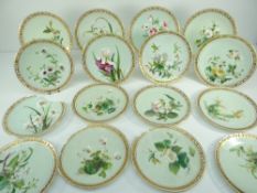 SET OF SIXTEEN MINTON PORCELAIN BOTANICAL PLATES, each with a different painted flower study