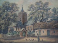ALFRED WORTHINGTON (1834-1927) oil on board - Llanbadarn Church and Black Lion Inn, 54 x 40cms