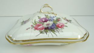 DERBY PORCELAIN TUREEN AND COVER floral painted with large sprays of flowers, the base with label