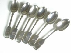 SET OF SIX SILVER FIDDLE PATTERN EGG SPOONS having monogrammed terminals, London circa 1910, 4.7ozs