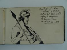 1914-1918 WAR AUTOGRAPH BOOK OWNED BY RED CROSS NURSE MIRIAM JONES containing drawings and