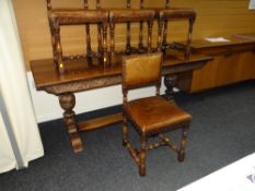 FINE QUALITY MID CENTURY JACOBEAN REVIVAL DINING TABLE & FOUR CHAIRS, the table with floor level