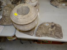 VICTORIAN MARBLE URN on a square base, together with a Victorian plaster maquette of a medieval