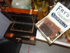 BRASS BOUND WRITING BOX together with a Fry's chocolate snowballs box containing a quantity of