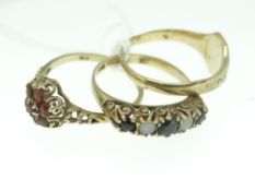 THREE VARIOUS 9CT YELLOW GOLD RINGS including signet ring, opal and sapphire ring ETC, 6gms total