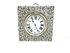 GOLIATH POCKET WATCH IN SILVER FRAMED CASE the watch in chrome encasement and having white enamel
