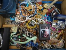 BOX CONTAINING A LARGE QUANTITY OF COSTUME JEWELLERY, mainly necklaces, some boxed items,