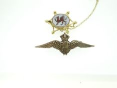 9CT GOLD RAF WINGED BROOCH together with a 9ct yellow gold modern Welsh dragon brooch 9gms total