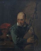 19TH CENTURY VIENNA SCHOOL oil on panel - a bearded figure in the foreground with bagpipes and a
