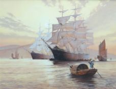 RODNEY CHARMAN oil on canvas - tall ships entitled verso 'Spin Drift at Foochow', signed and dated