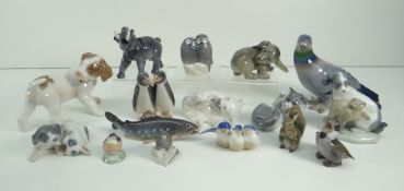 COLLECTION OF SIXTEEN PORCELAIN ANIMAL MODELS mainly Royal Copenhagen / Bing & Grondahl and a Nao