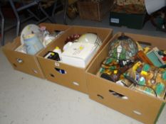THREE BOXES OF MIXED POTTERY & CHINA including hen-on-nest, Gaudy Welsh, Majolica cheese dish ETC