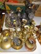 TRAY OF VARIOUS METALWARE including cast metal ewers, EPNS ETC