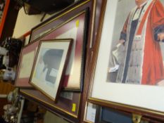 COLLECTION OF TEN FRAMED POLICE & LAW RELATED PRINTS ETC including a framed memoriam verse by