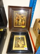 TWO IVORINE FRAMED PANELS entitled' Welsh Peasants - the afternoon cup' and 'Christmas at