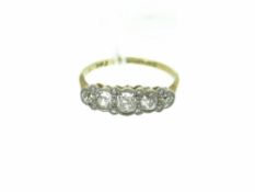 ANTIQUE 18CT YELLOW GOLD & PLATINUM SET FIVE-STONE DIAMOND RING, 2.5gms gross