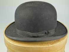 VINTAGE BENNETTS LONDON BOWLER HAT with box and labelled as 'The Conforma - natural oval'