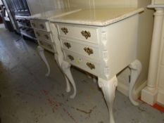 PAIR OF FRENCH-STYLE THREE DRAWER BEDSIDE CABINETS in white