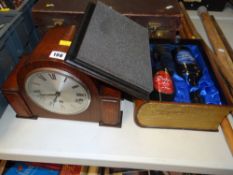 POLISHED MANTEL CLOCK together with modern Real Ale presentation box in the form of a book