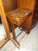 ANTIQUE SIDE TABLE WITH SINGLE DRAWER together with two bedroom chairs