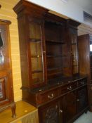 VINTAGE CARVED LOCAL INTEREST WELSH DRESSER having dog kennel base flanked by carved flanking