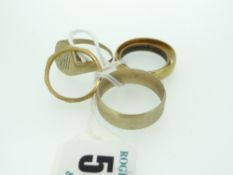 GROUP OF YELLOW GOLD RINGS including 18ct wedding band, 20.1g (some hallmarks unclear)