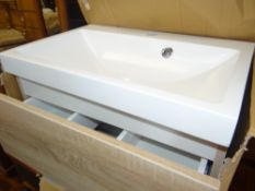 BOXED AS NEW DRIFT STONE RESIN SINK / BASIN together with two-drawer wall unit and two vintage