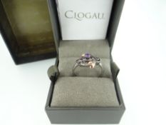 BOXED CLOGAU ROTHENIOM PLATED AND AMETHYST 'ORIGIN' RING, size O, with inner and outer box, RRP £99
