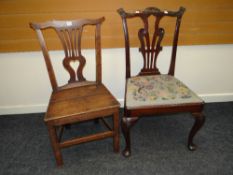 19TH CENTURY CHIPPENDALE STYLE FARMHOUSE CHAIR & A CHIPPENDALE STYLE MAHOGANY CHAIR with drop in