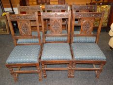 SET OF SIX ANTIQUE CARVED DINING CHAIRS with drop-in cushioned seats