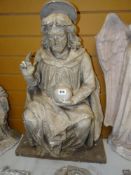 VICTORIAN PLASTER MAQUETTE OF THE LORD JESUS seated with an orb in his hands, 75cms high