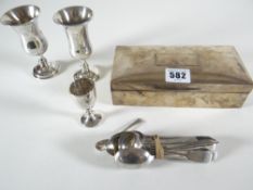 VINTAGE SILVER LINED CIGARETTE BOX, together with a collection of silver tea spoons and two small