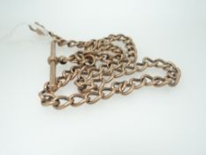 9CT YELLOW GOLD WATCH CHAIN with t-bar, 27gms