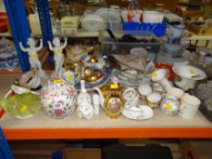 QUANTITY OF MIXED CHINA including English tableware, pair of cherubic candlestick holders ETC