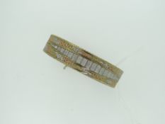9CT TRICOLOUR GOLD TEXTURED BRACELET, 26gms