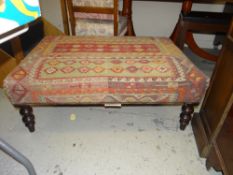 LARGE REPRODUCTION TAPESTRY COVERED FOOTSTOOL