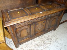 GOOD CARVED ANTIQUE REPRODUCTION PANELED CHEST