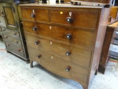 ANTIQUE MAHOGANY CHEST of two short above three long drawers, with decoration to the key holes and