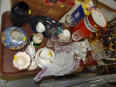 QUANTITY OF GLASSWARE & CHINA including Majolica match striker, Mason's Ironstone crested ware ETC