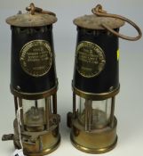 TWO VINTAGE ECCLES TYPE SL MINERS LAMPS complete with handling hooks
